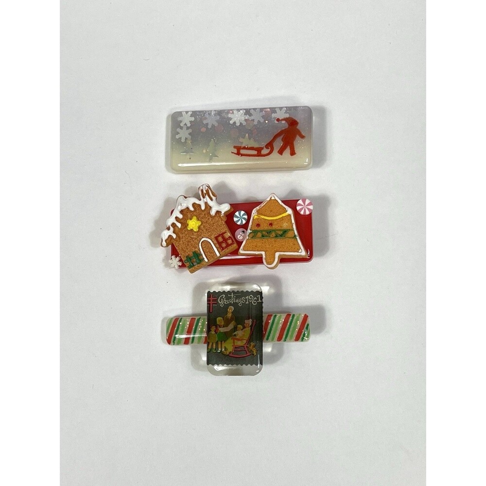 Bundle Of 3 Christmas Hair Clips, Postage Stamp, Snowy Day, Gingerbread!